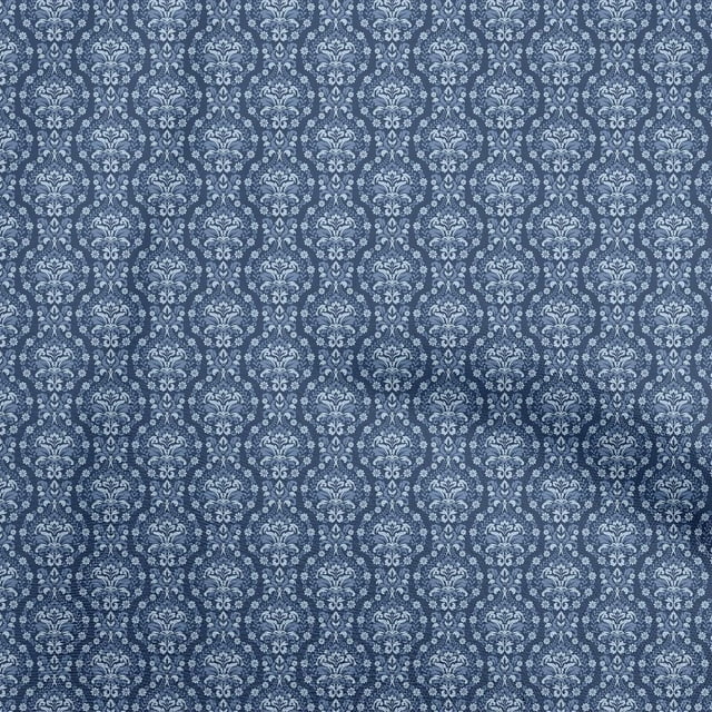oneOone Tissu en Coton Bleu Foncé Damas pour Robe Tissu Imprimé au Mètre 56 Pouces de Large