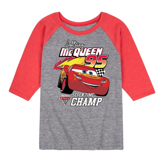 Disney's Cars - Lightning Mc Queen Seven Time Champ - Toddler And Youth Raglan Graphic T-Shirt