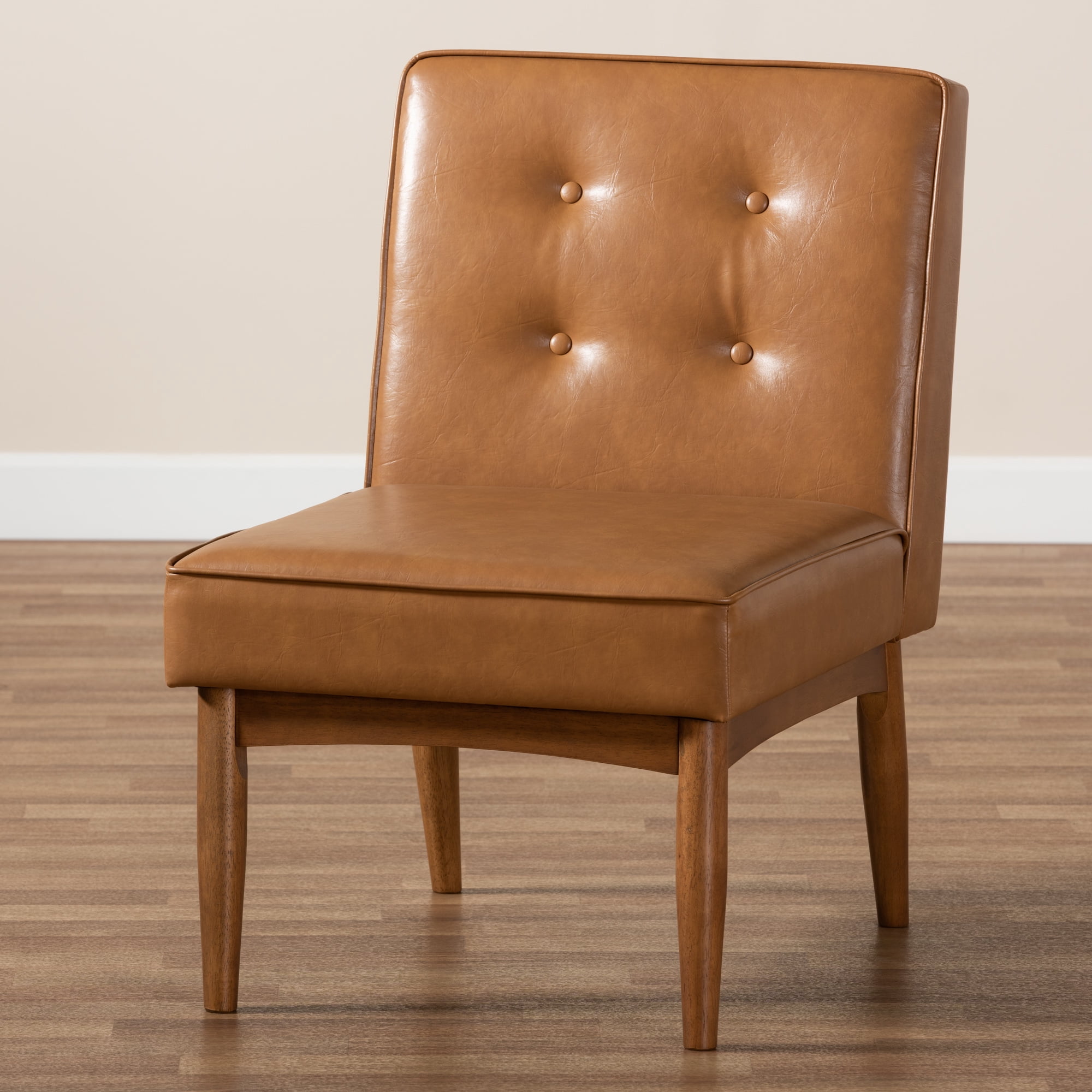 Baxton Studio Arvid Mid-Century Modern Tan Faux Leather Upholstered and Walnut Brown Finished Wood Dining Chair