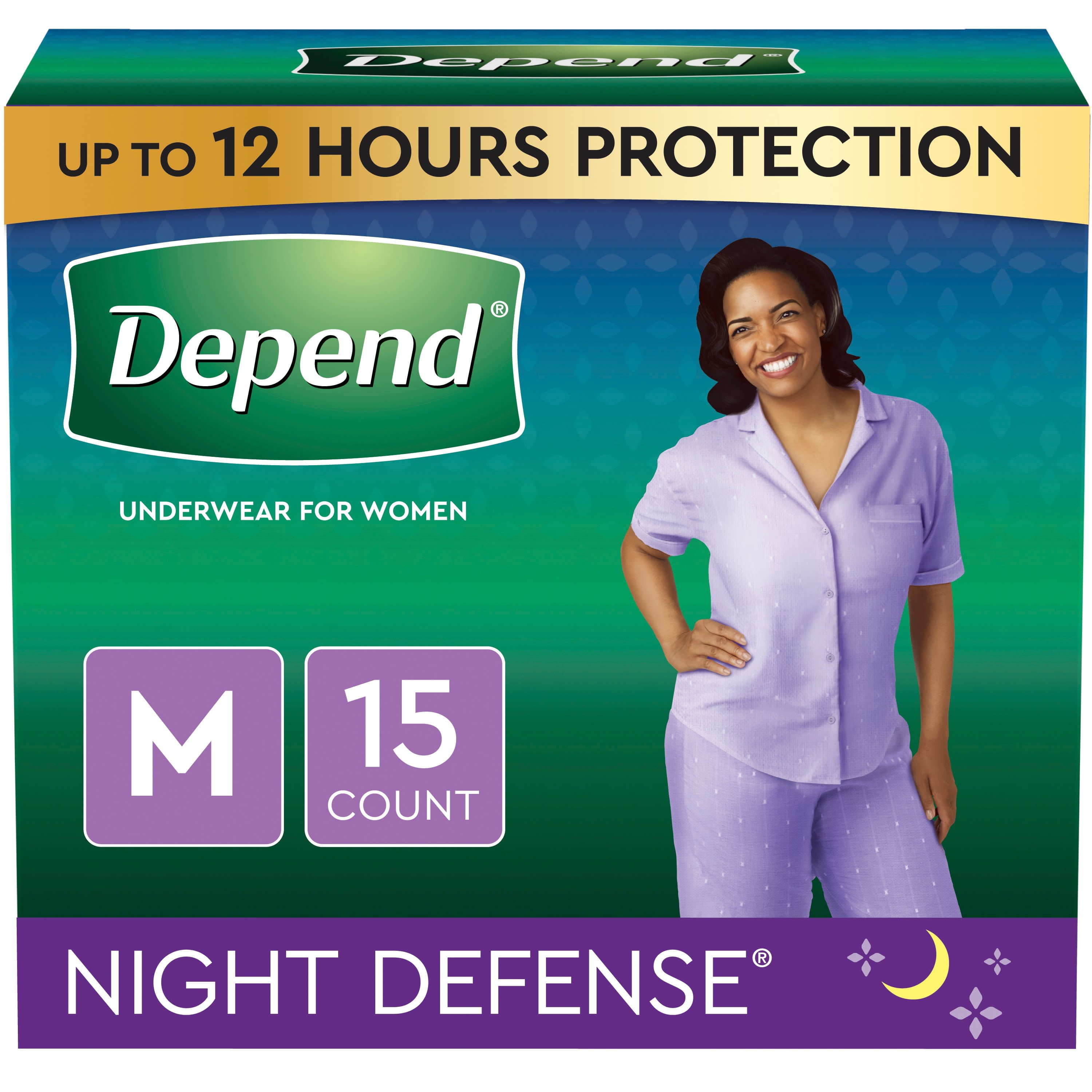 Depend Night Defense Adult Incontinence Underwear for Women, Overnight, M, Light Pink, 15ct