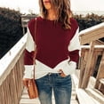 thumbnail image 2 of IROINNID Reduced Womens Sweater Knit Round Neckline Pullover Sweater Color Block Comfy Mid-Length Long Sleeve Sexy Ruched Blouse Tops, 2 of 5