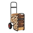 thumbnail image 4 of Firewood Log Cart Carrier, Outdoor & Indoor Steel Wood Rack Storage Mover with 2 Large Rubber Wheels, Heavy Duty Steel Fireplace Log Carrier Mover, Rolling Wheeled Dolly Hauler, Bl, 4 of 7