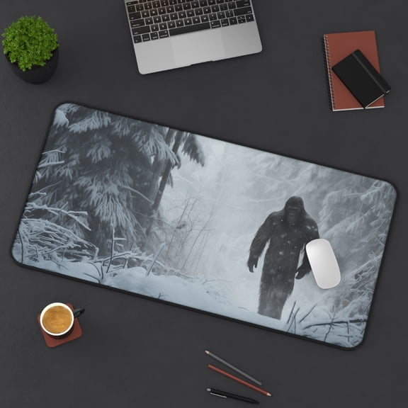 Gulf Coast Online Bigfoot in Snowy Forest XL Deskmat Large Black Gaming Mousepad