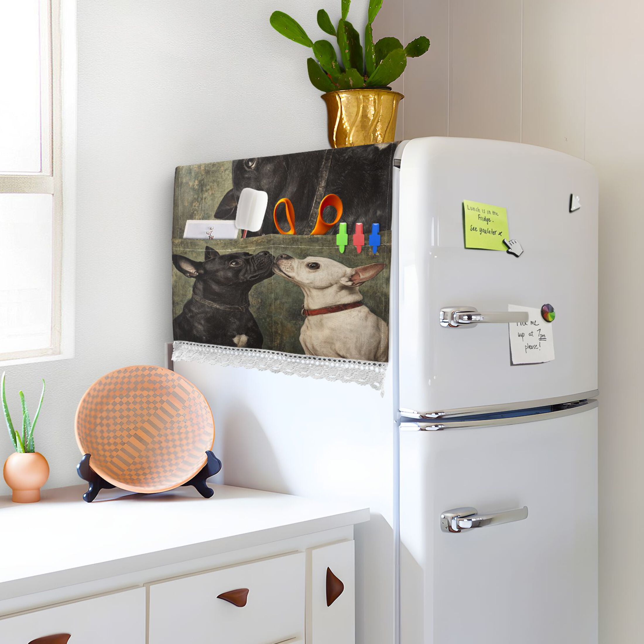 Black and White DogWasher and Dryer Covers Dust-Proof and Oil Resistant Fridge Cover with 4 Storage Pockets Washing Machine Top Cover for Laundry Kitchen Home 51.2 x 22 In