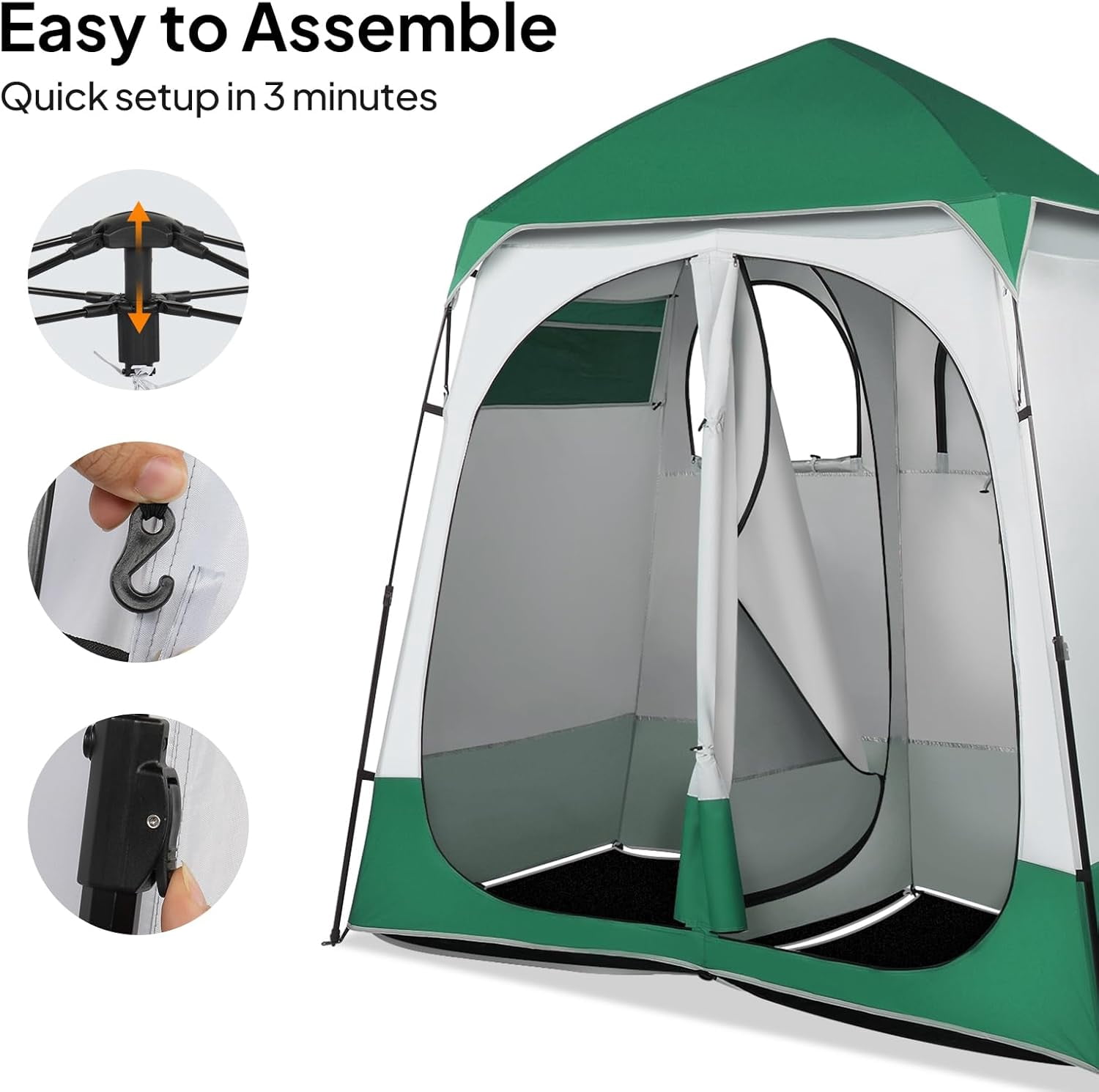 LINJH 2 Room Shower Tent, 7.5 FT Instant Pop Up Shelter with Carrying Bag, Privacy Changing Room Tent,Perfect for Portable Toilet, Camping, Dressing, Outdoor Indoor, Easy Set Up,Dark Green