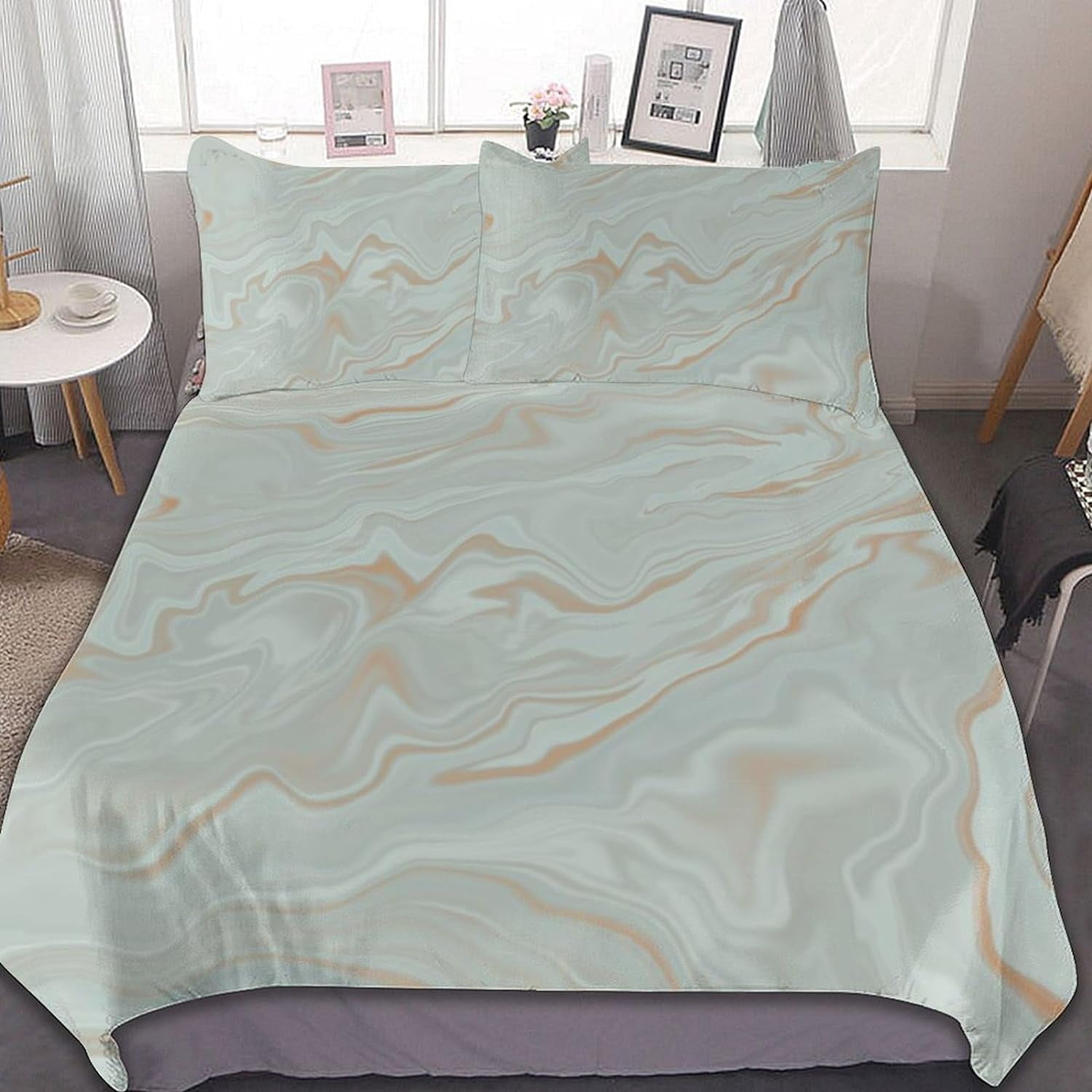 HAHDAXIA Art Pattern Bedding Solid Comforter Set for All Seasons,3 Pieces(1 Comforter+2 Pillowcases),Soft Microfiber Bedding Set Twin(86"x70")