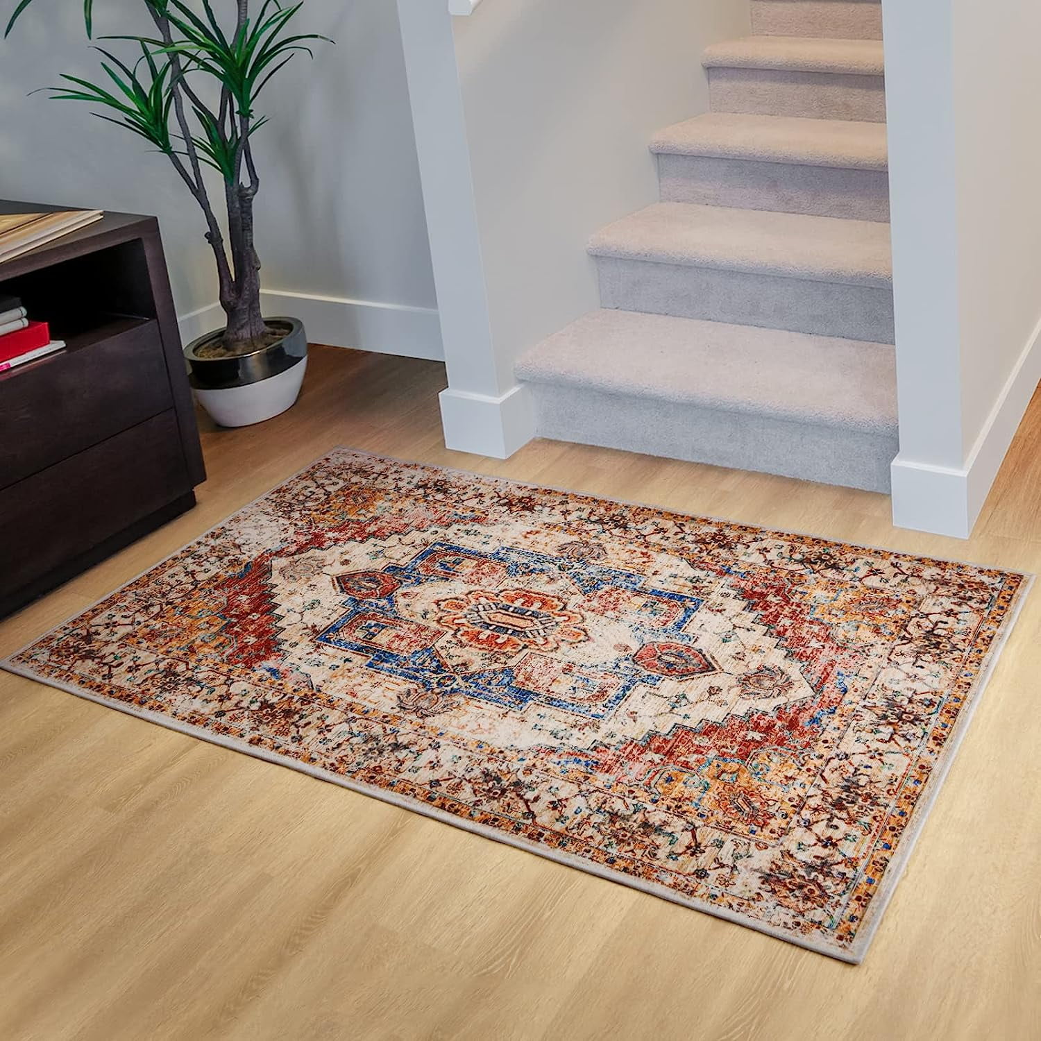 Softlife Oriental Traditional Area Rug for Living Room Durable Washable Persian Carpet Non Slip Boho Rugs for Bedroom, 2'x3', Orange