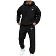 thumbnail image 3 of Men's Casual Personalized Printed Long-sleeved Hooded Sweatshirt and Sweatpants Two-piece Set, Fleece-Lined for Winter Sports and Casual Activities,Black,L, 3 of 5