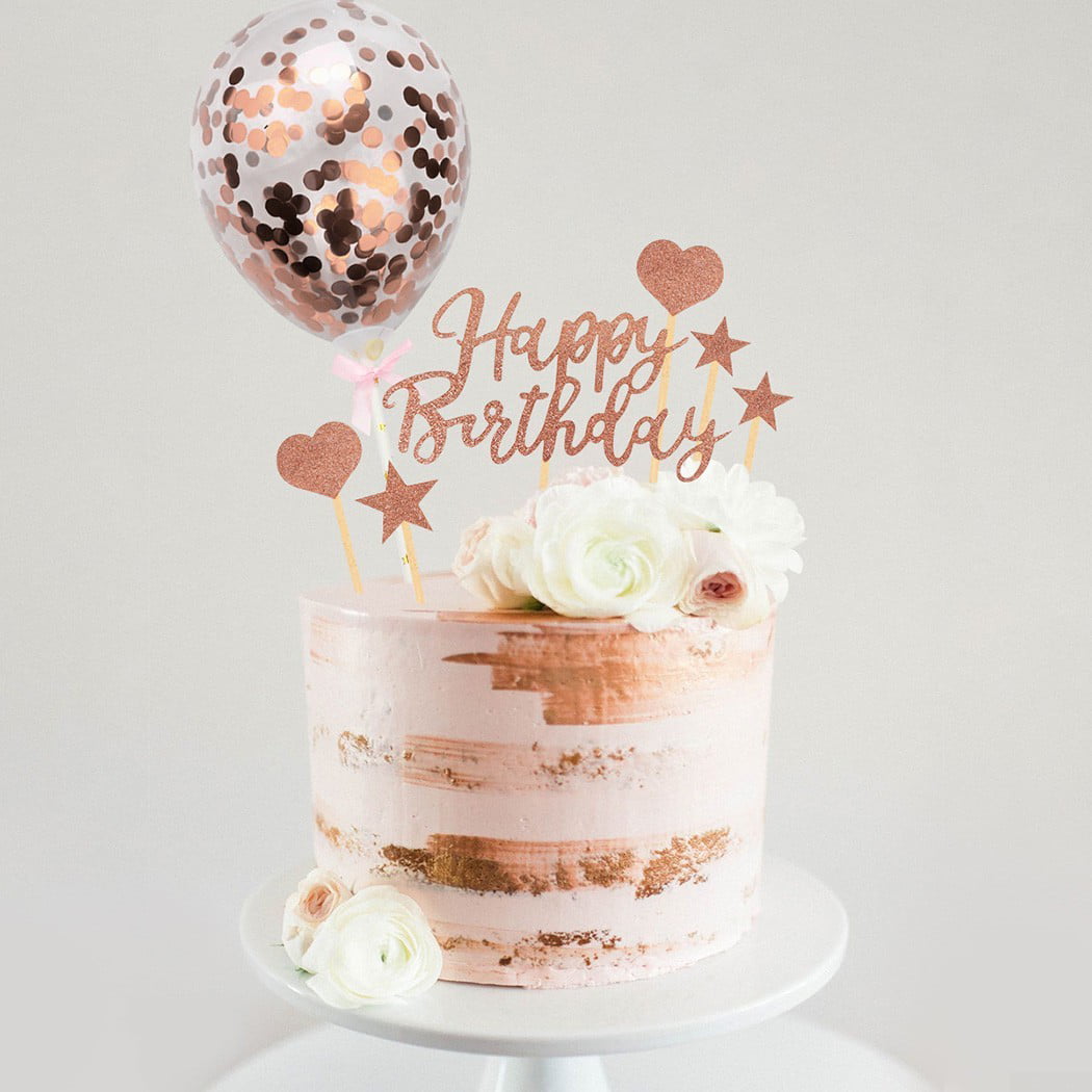 Happy Birthday Gold Glitter Cake Topper Balloons Birthday Sparkle Cake Decor 