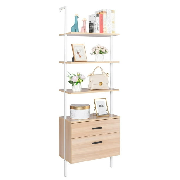 Ubesgoo Bookcase With 2 Drawers, 4 Shelf 2 Drawer Bookcase White