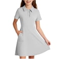 thumbnail image 2 of Fesfesfes Girls Short Sleeve Dress Collared Button Front Casual A-Line Summer Outfit with Pockets for School Daily Wear Ages 5-15 Years, 2 of 9