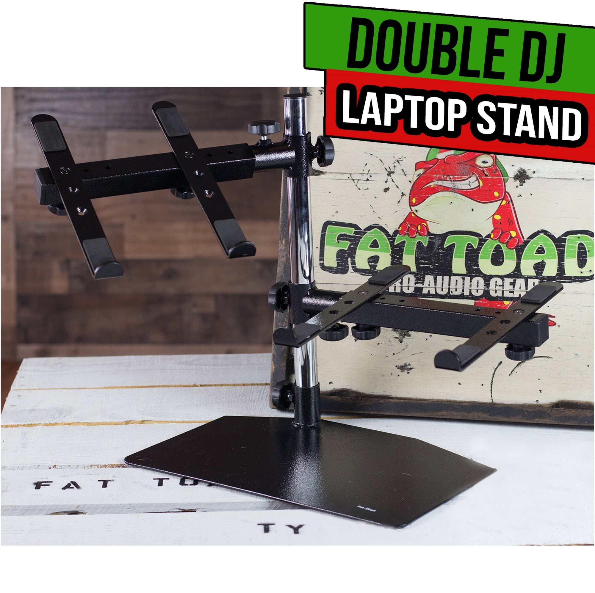 Double DJ Laptop Stand 2 Tier PA Equipment PC Table Monitor CD Player