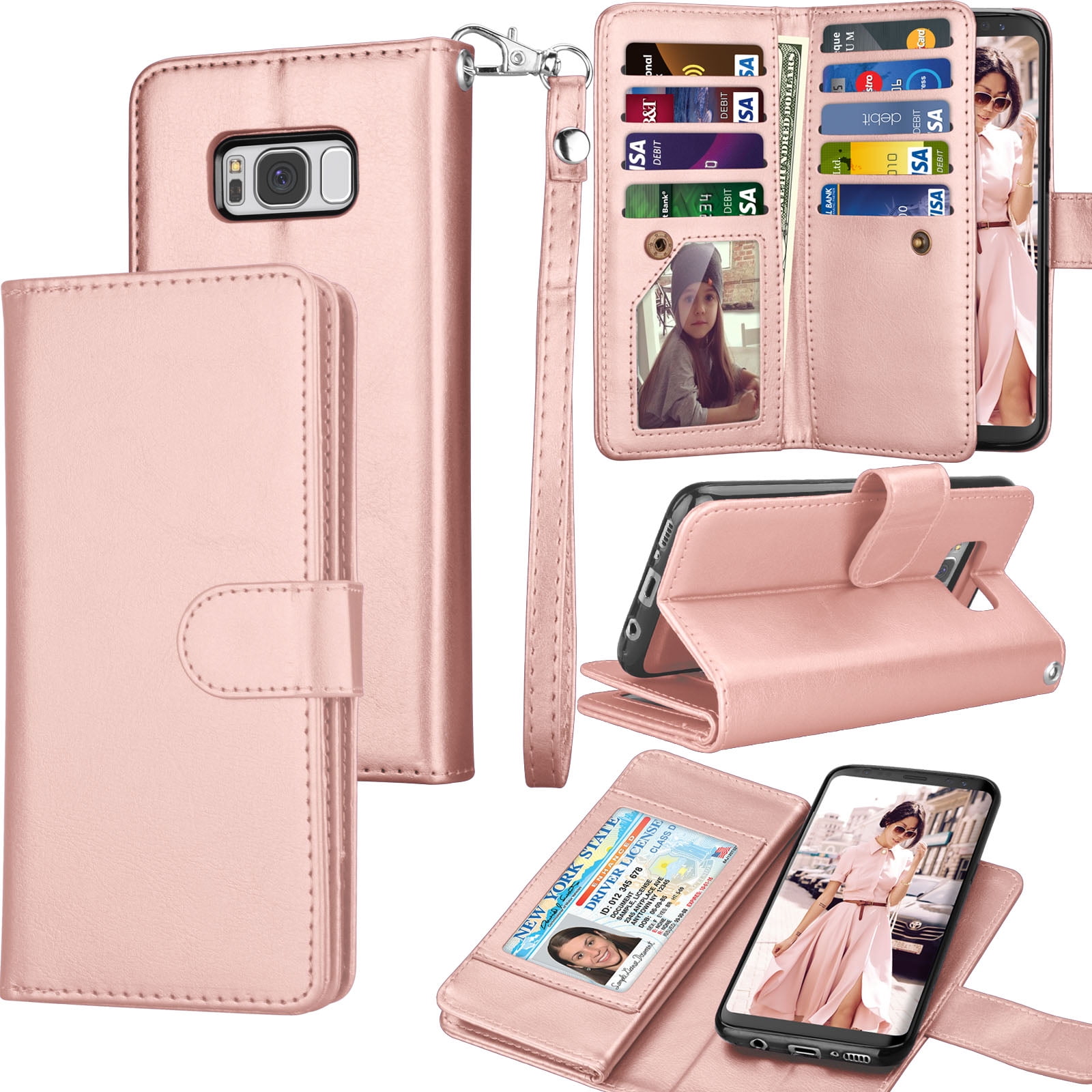 PU Leather Wallet Phone Case with Card Holder Flip Protective Cover Wrist Strap for Samsung Galaxy S8 Plus Purple Kickstand Feature FYY Designed for Samsung Galaxy S8 Plus Case