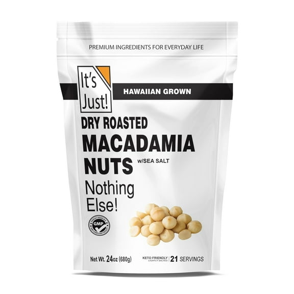 It's Just - Hawaiian Macadamia Nuts (1.5lbs), Small Batch Dry Roasted in USA, Lightly Salted, Keto Friendly, Resealable Bag, 24oz
