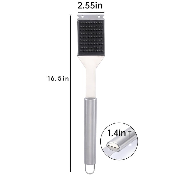 Cepillo para Barbacoa, Cepillo de Limpieza para Utensilios de Barbacoa, 2 En 1, Multifuncional, Metálico, con Rascador para Limpieza Profunda.
