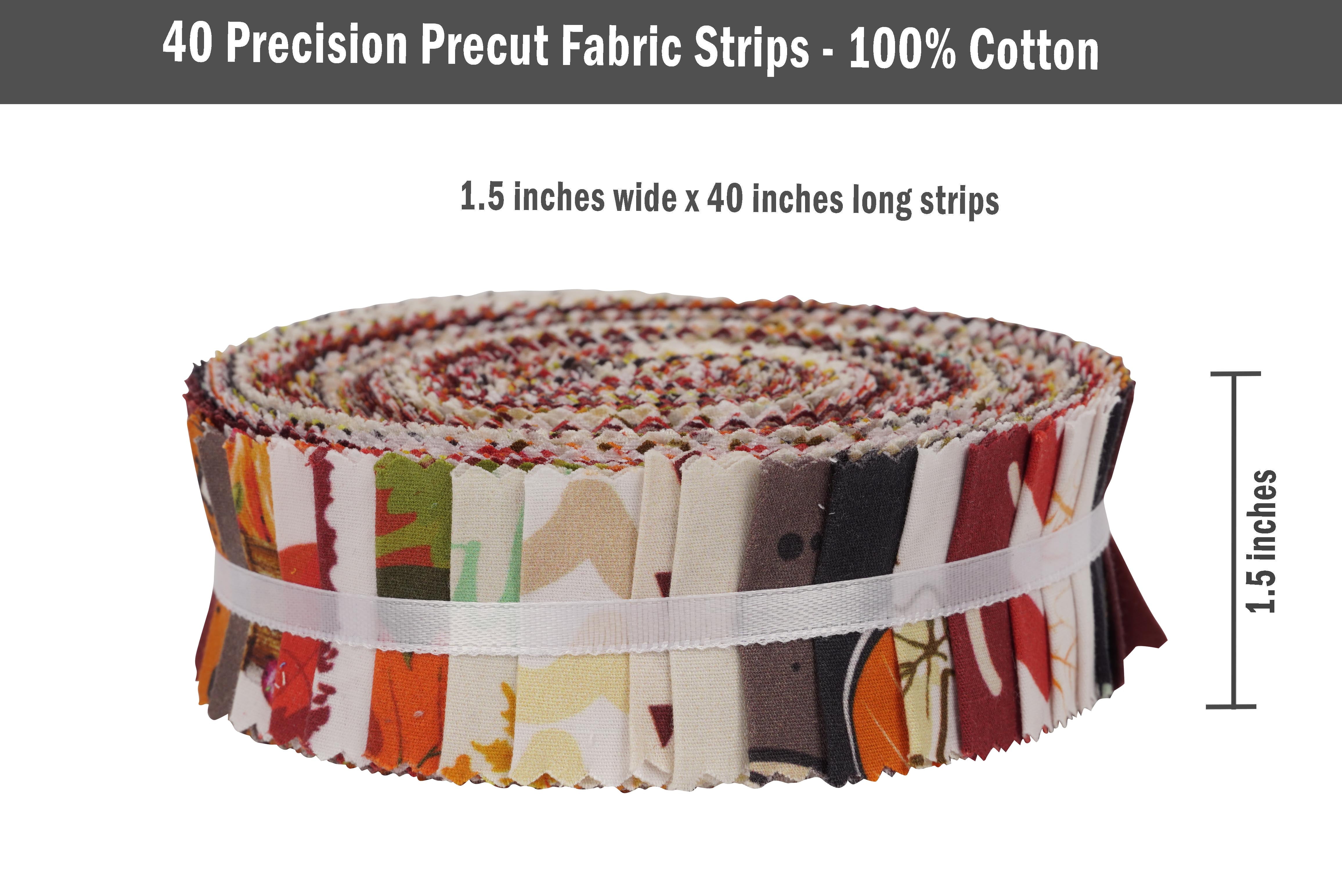 Soimoi 40Pcs Autumn Fall Theme Print Precut Fabrics Strips Roll Up 1.5x42inches Cotton Jelly Rolls For Quilting - Multicolor