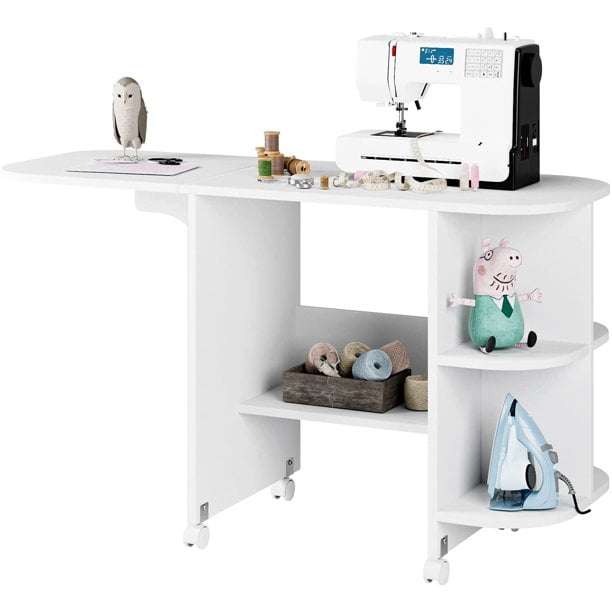 Adjustable Height Ideal for Home Indoor Use TUFFIOM 57-Inch Sewing Craft Table Specialized Sewing Machine Shelf Enlarged Cutting Space Sturdy Multifunctional Computer Desk with Storage Drawer 