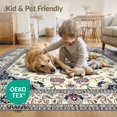 thumbnail image 4 of ODIKA 3'x5' Washable Throw Rug Stain Resistant, Low Profile, Non-Slip Dining Traditional Vintage Distressed Scroll Border Large Under for Entryway, Kitchen, Mudroom, 4 of 7