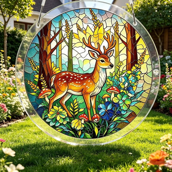 YangKa Forest Deer Acrylic Puzzle Suncatcher, Nature Window Hanging, Perfect Birthday Gift for Women, Charming Patio Decor