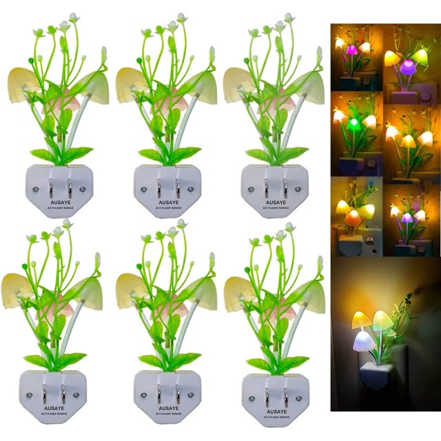 Luz nocturna con sensor, luz LED en forma de seta que cambia de color cerca