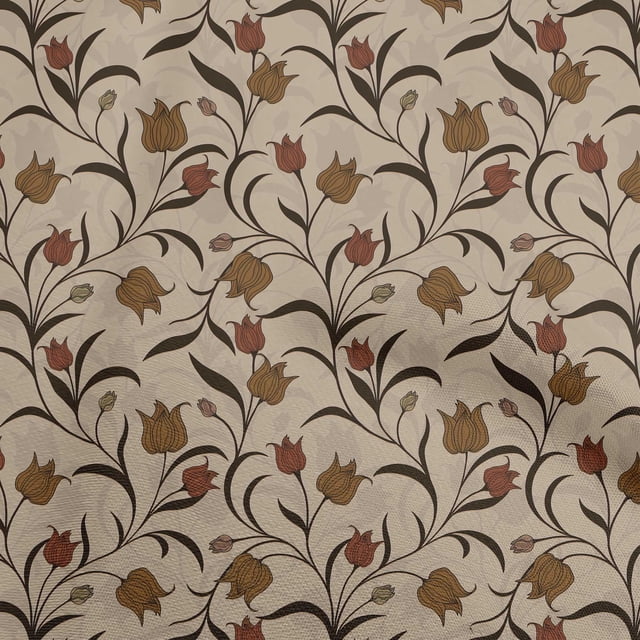 oneOone Cotton Poplin Light Brown Fabric Floral Retro Craft Projects Decor Fabric Printed By The Yard 56 Inch Wide