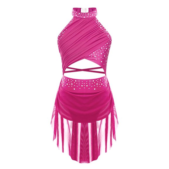 Moggemol Big Girl's Camisole Lyrical Dance Dress Ballet Gymnastics Skirted Leotard Latin Jazz Modern Hot Pink 12