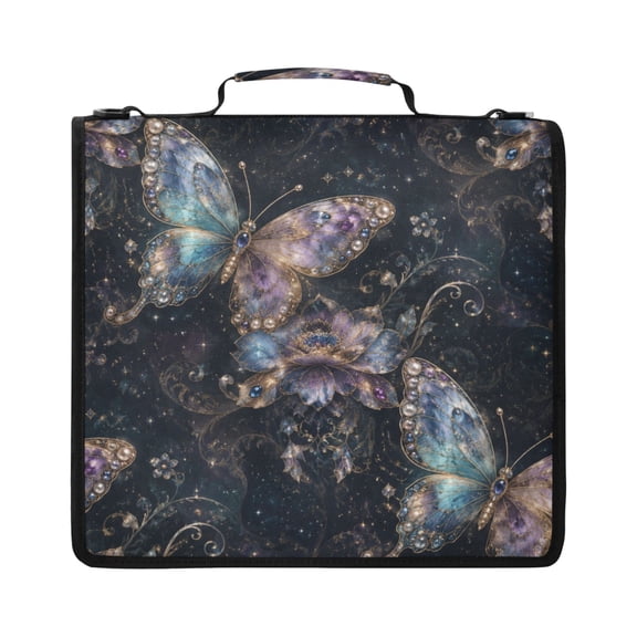 Zipper Binder with Shoulder Strap 2 inch 3 Ring Waterproof File Folder Organizer Bag 500 Sheet Fantasy Butterfly
