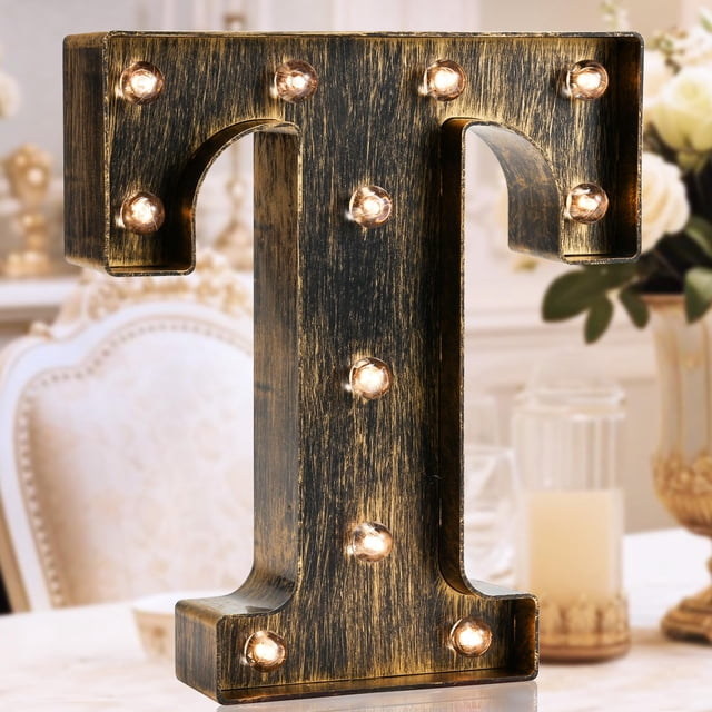 Letra para marquesina OYCBUZO LED negro dorado de 22,6 cm, estilo vintage