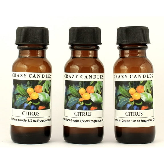 Crazy Candles Citrus 3 Bottles 1/2 Fl Oz Each (15ml) Premium Grade Scented Fragrance Oil (Blends of Orange, Lemon, and Lime) Made in USA