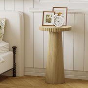 Pedestal End Table, Drink Table for Small Spaces, 10 x10 x 21.6 Wood Fluted Side Table Small Round End Table (1, Natural)