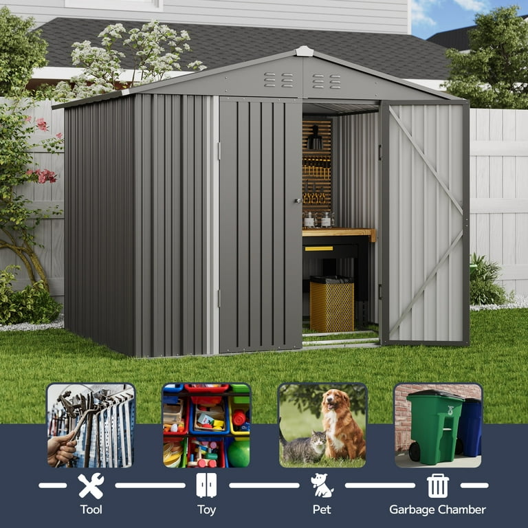 Asofer 8'x6' Outdoor Storage Shed, Galvanized Steel, Durable