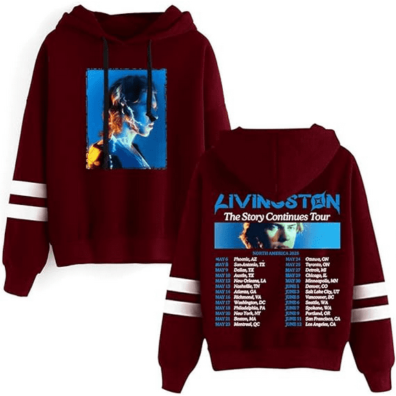 Livingston The Story Continues Tour 2025 Merch Pullover Hoodies Pocketless Parallel Bars Sleeve Streetwear