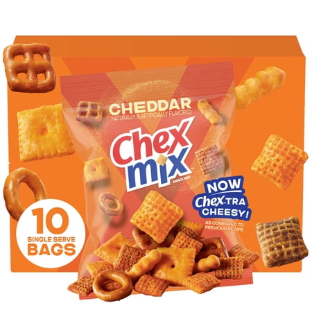 Chex Mix Cheddar Snack Mix, Multipack, Single Serve Snack Bags, 10 Ct, 17.5 oz