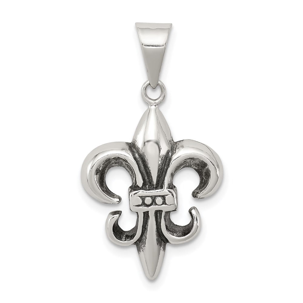 .925 Sterling Silver Antiqued Fleur De Lis Cross Charm Pendant