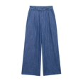 thumbnail image 2 of HH TRAF 2024 Pantalones casuales de pierna ancha para mujer, pantalones vaqueros azules de cintura alta con bolsillos, botones y cremallera, pantalones largos de otoño para mujer a la moda, 2 of 5