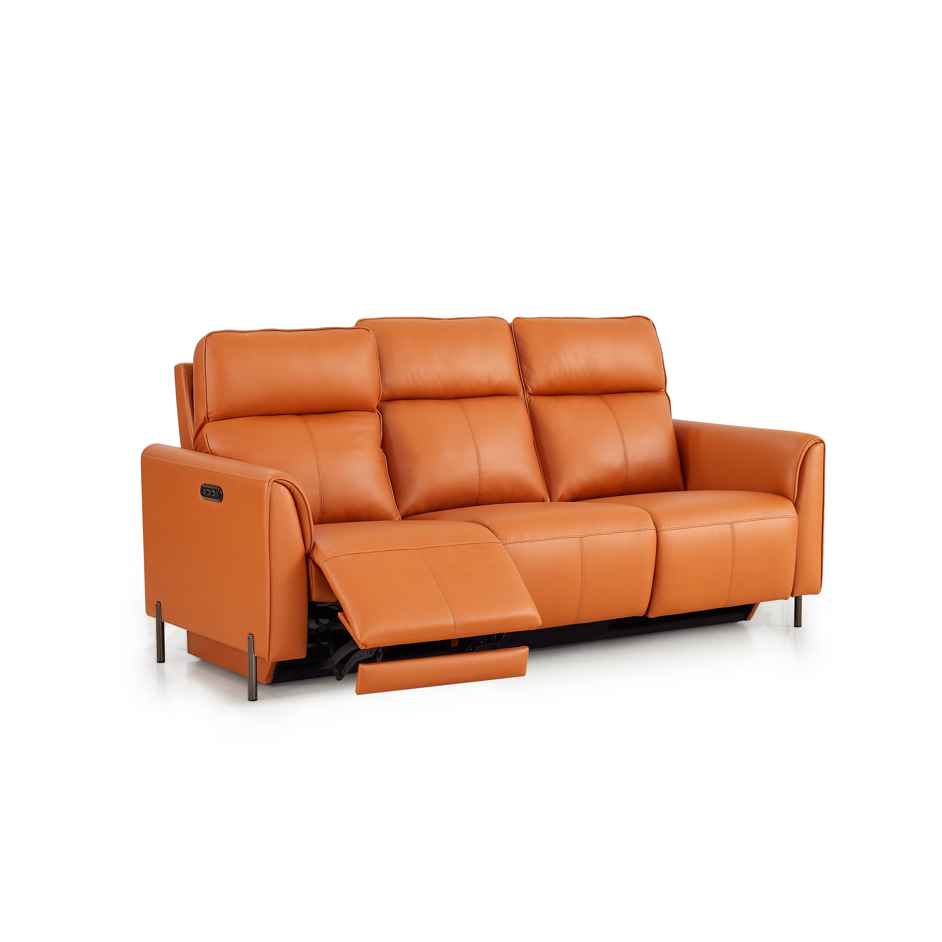 Modern 3-Piece Leather Reclining Sofa Set with Power Recliners and Head Control, Orange