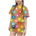 thumbnail image 2 of RKSTN Girls Ensembles pour Filles, T-Shirts à Col Rond à Manches Courtes à Imprimé Floral Coloré avec Shorts, Grande Enfant, Ensemble Pièce Two (Brun, 9-10 Ans), 2 of 6