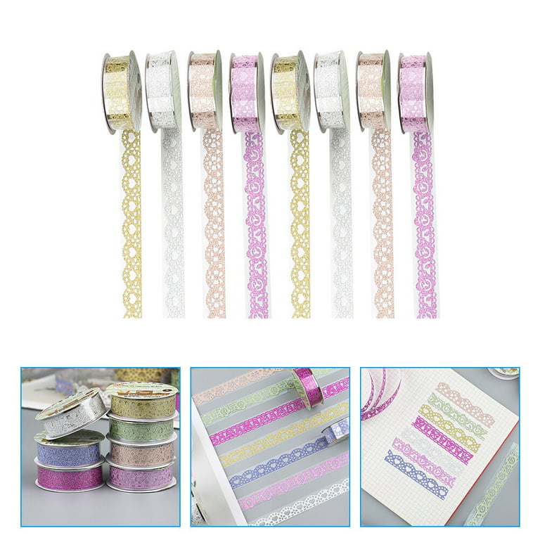 8 Rolls Lace Pattern Self-Adhesive Tape Glitter Bling Sticker Colorful Tape for Frame Gift Wrapping (Mixed Style), Size: 5.9x2x2cm