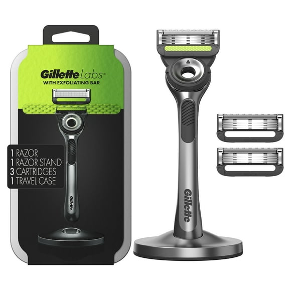 Gillette Labs with Exfoliating Bar Men's Razor - 1 Handle, 3 Blade Refills and Travel Case