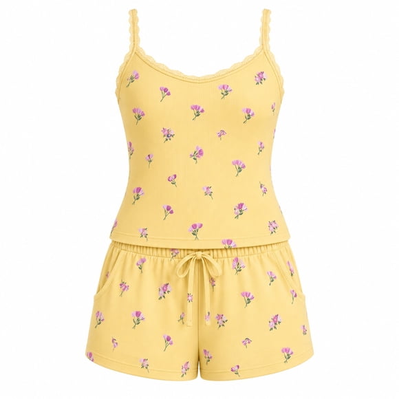 Set Pijama George para Mujer, sin Manga Amarillo Talla G 2 piezas