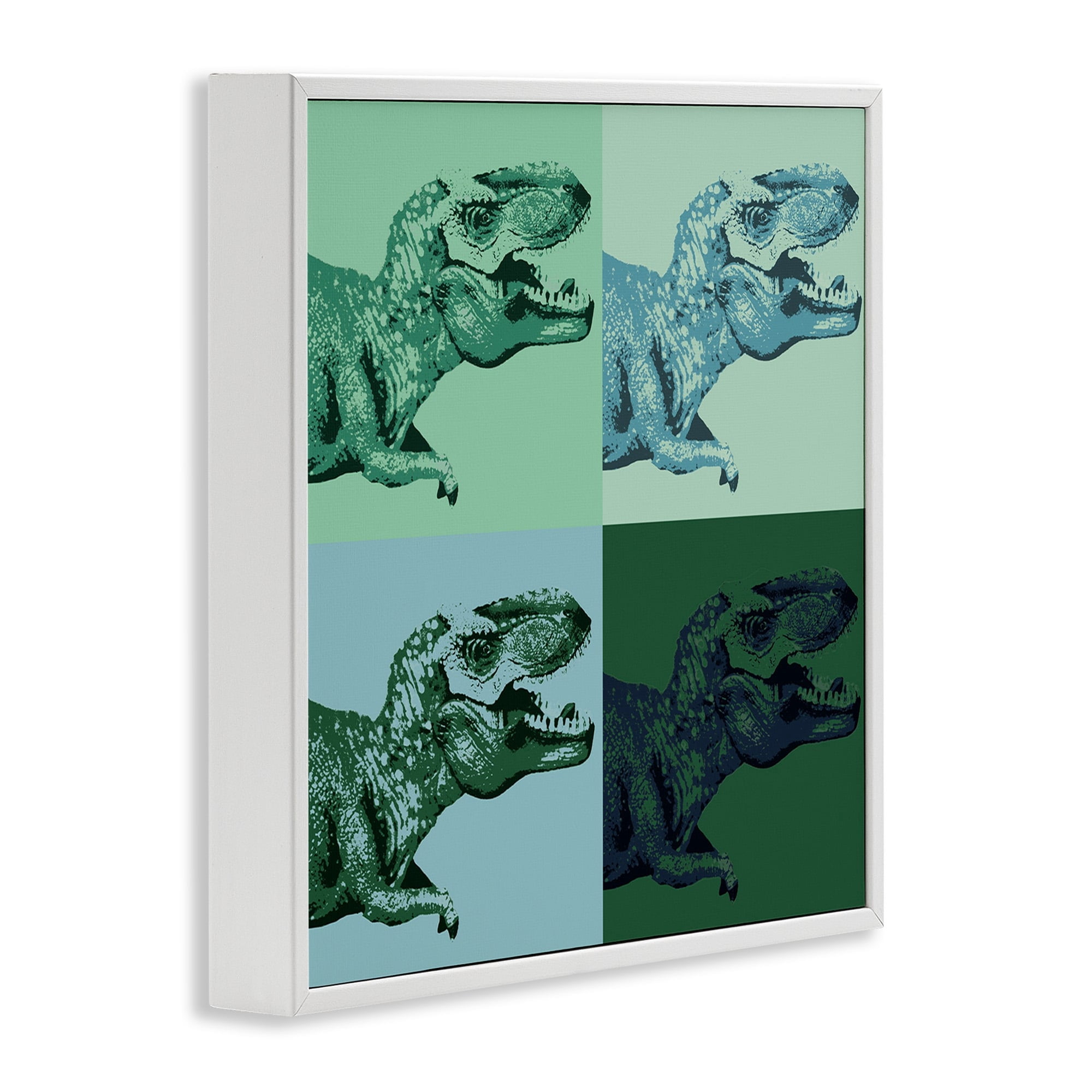 Stupell Industries Roaring T-Rex Dinosaur Kids Vintage Pop Style Graphic Art White Framed Art Print Wall Art, Design by Daphne Polselli