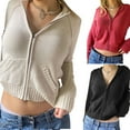 thumbnail image 2 of PENGXIANG Femmes Y2k Zip Hoodie Cardigan Pull Solide Manches Longues Cordon Tricot Sweat à Capuche Léger, 2 of 4