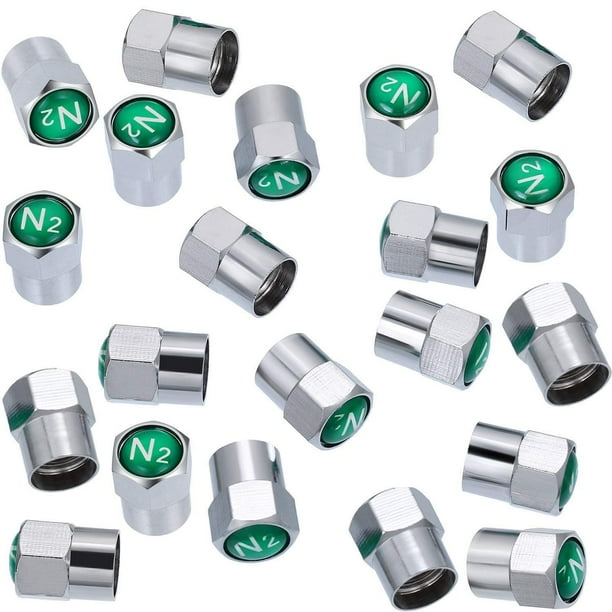 Tatuo 20 Piezas Tapas De Vástago De Válvula De Neumático De Latón Metálico Cubiertas De Válvulas A Prueba De Polvo Para Válvulas De Neumáticos De Automóviles Logotipo De Signo De Nitrógeno N2 En La Pa