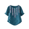 thumbnail image 2 of CEHVOM Blouse d'Été Décontractée pour Femmes Col Rond Manches Courtes Imprimé Floral Grande Taille, 2 of 5