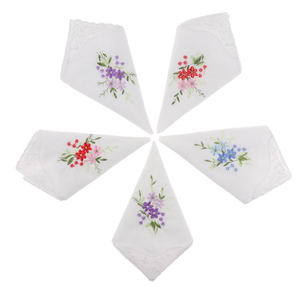 Lady's 100% Pure Cotton Handkerchiefs With Flower Elegant Gift 45CM X 45CM Blue 