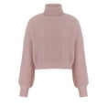 thumbnail image 5 of Hinvhai Fashion Women Solid Long Sleeve Pullove Turtleneck-Neck Casual Sweater Tops On Seasonal Clearance Pink 8(L), 5 of 7