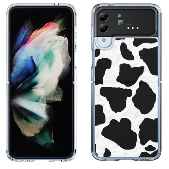 Shockproof Bumper Phone Case for Samsung Galaxy Z Flip 4 5G, by OneToughShield ® - Cow Skin Design