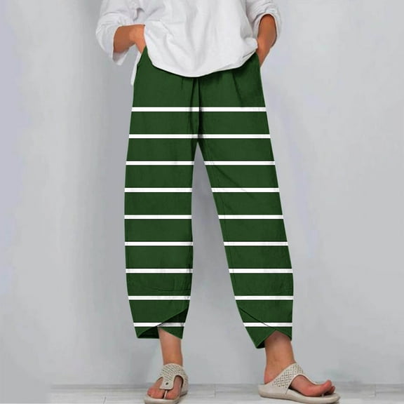 Xixinqiwan Women Pant Summer Capri Pants Soft Comfort Fashion Striped Cropped Pants Loose Fit Wide Leg Casual Capris Trousers