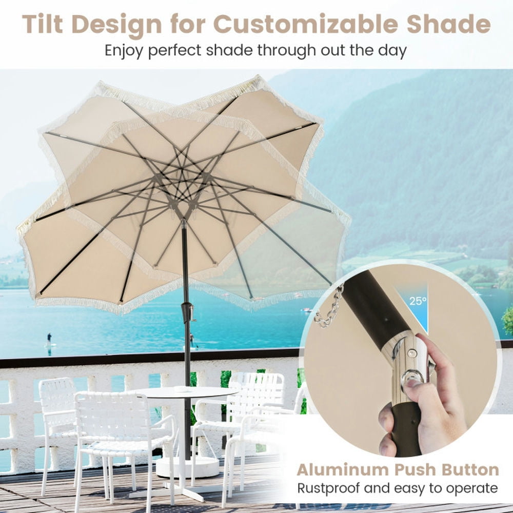 Spaco 9 FT Patio Umbrella with Sun-Protective Canopy for Patio Garden Pool-Beige, Outdoor Table Umbrella, Yard Umbrella, Market Umbrella