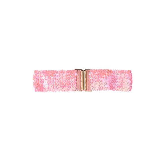 Cinturón elástico para mujeres INSPIRE CHIC con decoración de lentejuelas y hebillas de metal entrelazadas para vestidos en color rosa